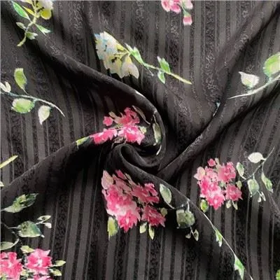 Sort Stribet Jacquard Silke Satin